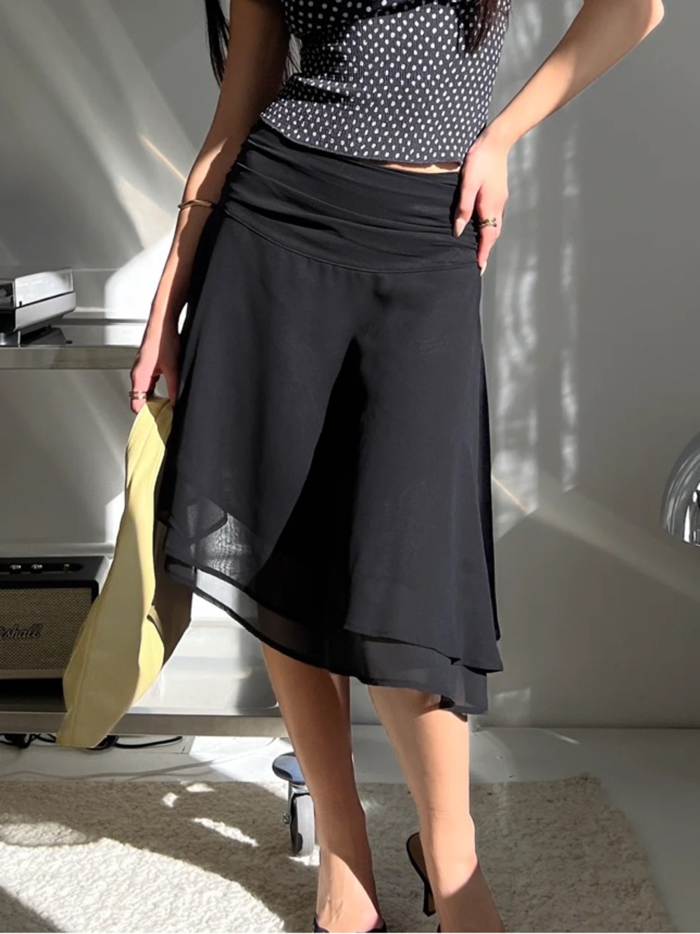 Princess Polly Evanescence Asymmetrical Midi Skirt Black Size 2